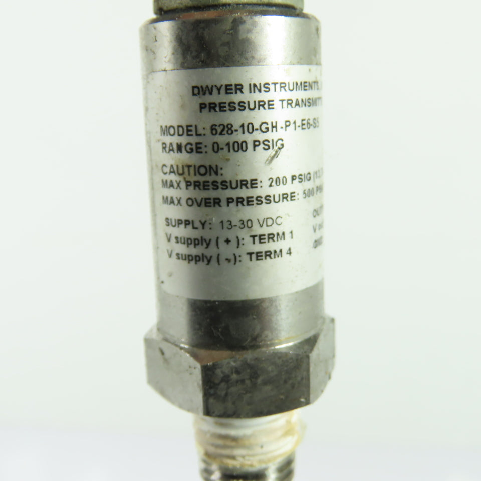 Dwyer Instruments 628-10-GH-P1-E6-S5 Pressure Transmitter 0-100 PSIG 0-10VDC Out