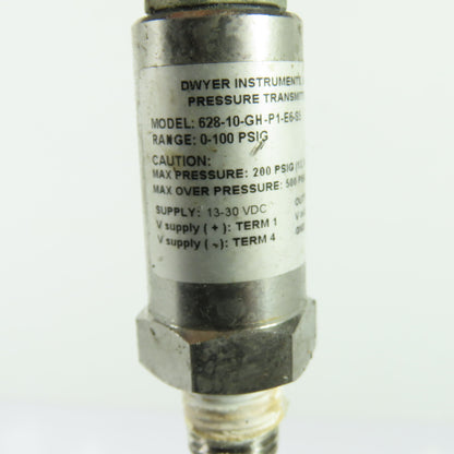 Dwyer Instruments 628-10-GH-P1-E6-S5 Pressure Transmitter 0-100 PSIG 0-10VDC Out
