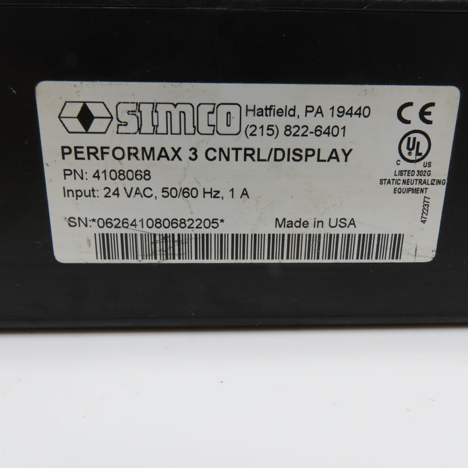 SIMCO 4108068 PerforMAX 3 CNTRL/DISPLAY Static Neutralizing System Display 24VAC