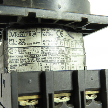 Klockner Moeller P1-32 32A Manua Disconnect Switch 600VAC