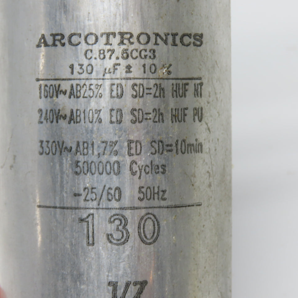 Arcotronics C.87.6CG3 130uF 330VAC Motor Run Capacitor 50/60Hz