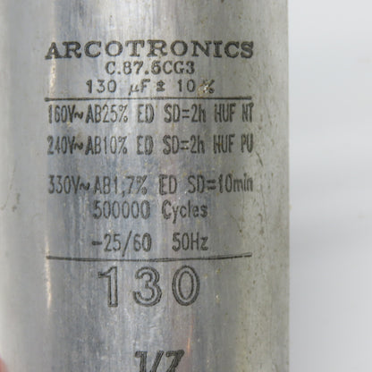 Arcotronics C.87.6CG3 130uF 330VAC Motor Run Capacitor 50/60Hz