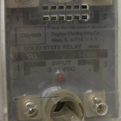 Dayton 5Z956 25A Solid State Relay 240VAC 3-32VDC