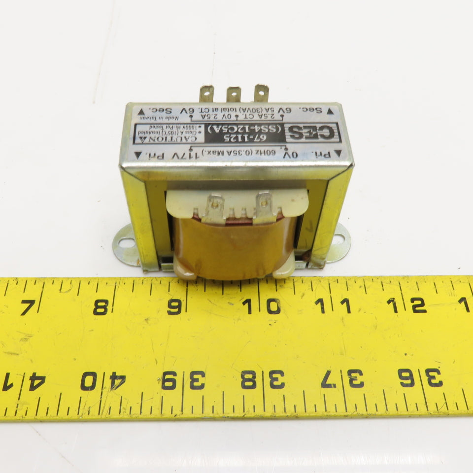 CES 67-1125 SS4-12C5A 30VA Power Transformer 117V Pri 6V/12V Sec