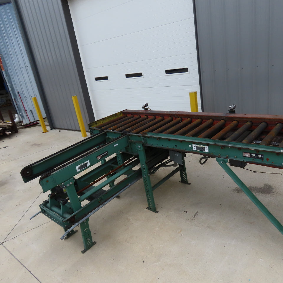 Roach 114"Lx25.5"BF Chain Drive Power Roller Transfer Conveyor 1/2HP 230/460 3Ph