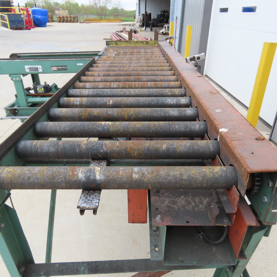 Roach 114"Lx25.5"BF Chain Drive Power Roller Transfer Conveyor 1/2HP 230/460 3Ph