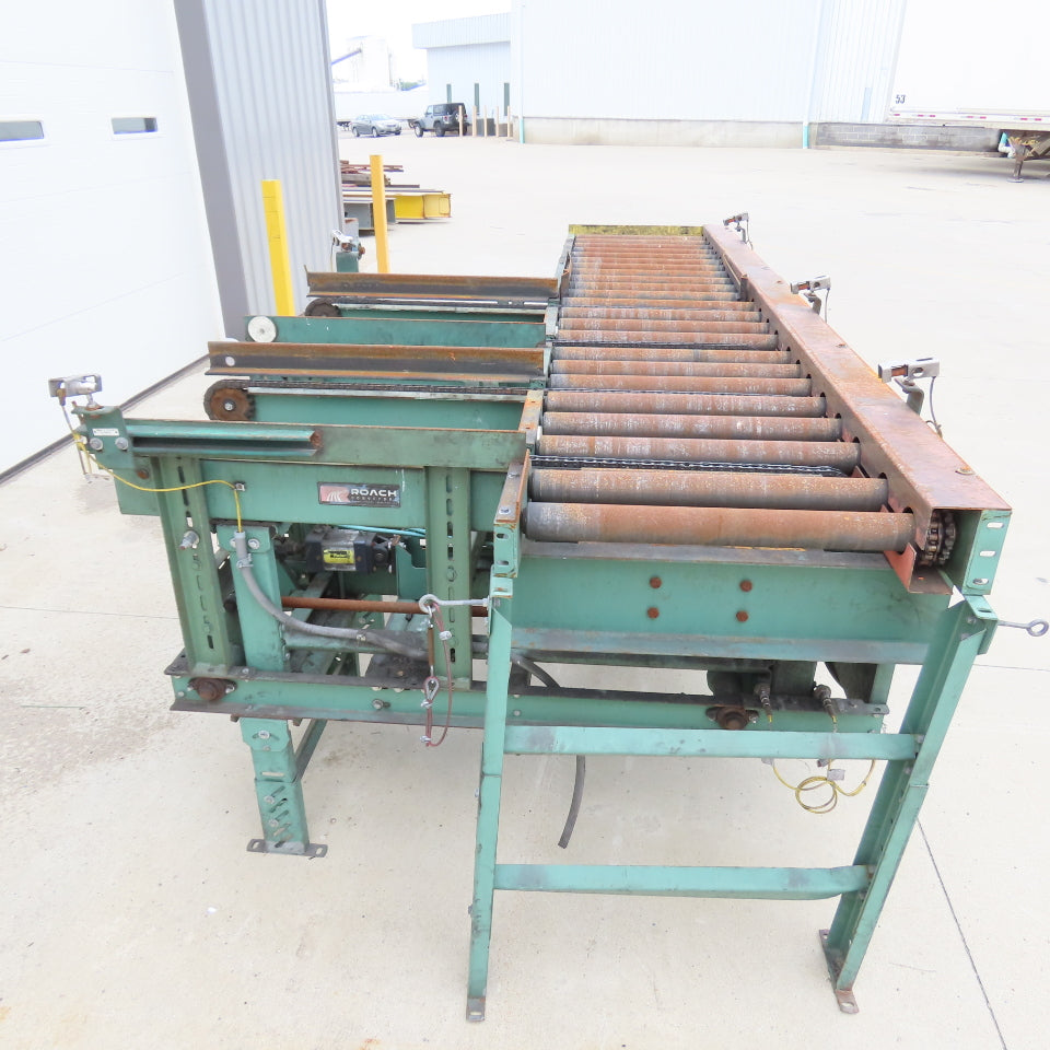 Roach 140"Lx25.5"BF Chain Drive Power Roller Transfer Conveyor 1/2HP 230/460 3Ph
