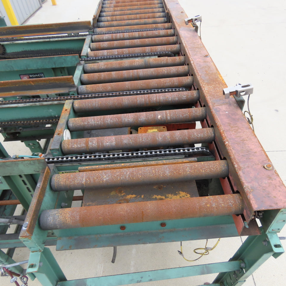 Roach 140"Lx25.5"BF Chain Drive Power Roller Transfer Conveyor 1/2HP 230/460 3Ph