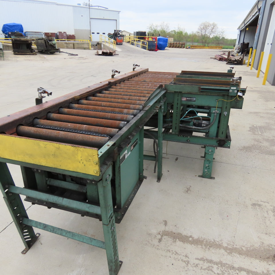 Roach 140"Lx25.5"BF Chain Drive Power Roller Transfer Conveyor 1/2HP 230/460 3Ph