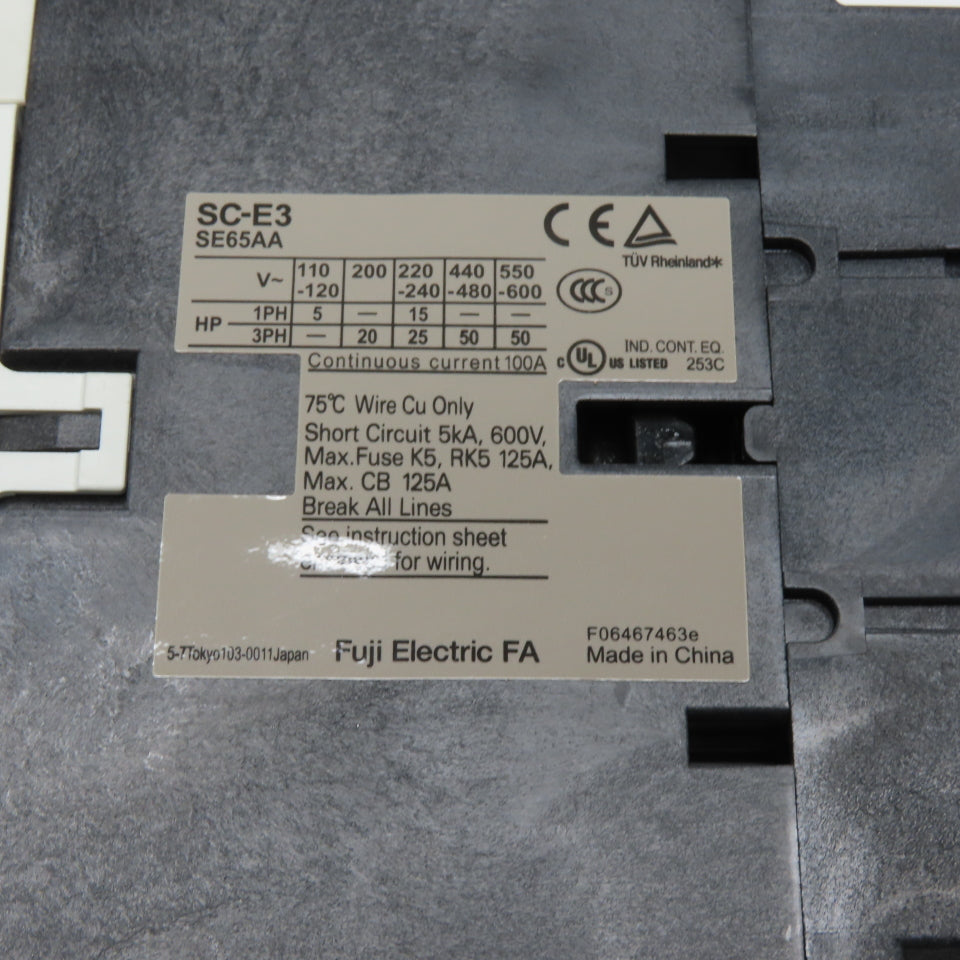 Fuji Electric SC-E3-24VAC SC-E3 3Ph 100A Magnetic Contactor 24V Coil