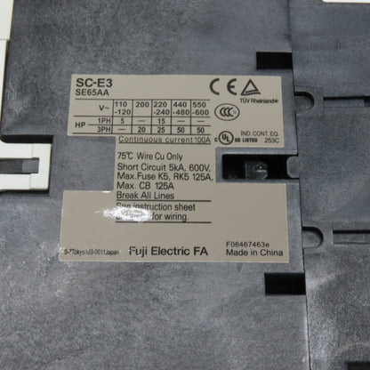 Fuji Electric SC-E3-24VAC SC-E3 3Ph 100A Magnetic Contactor 24V Coil