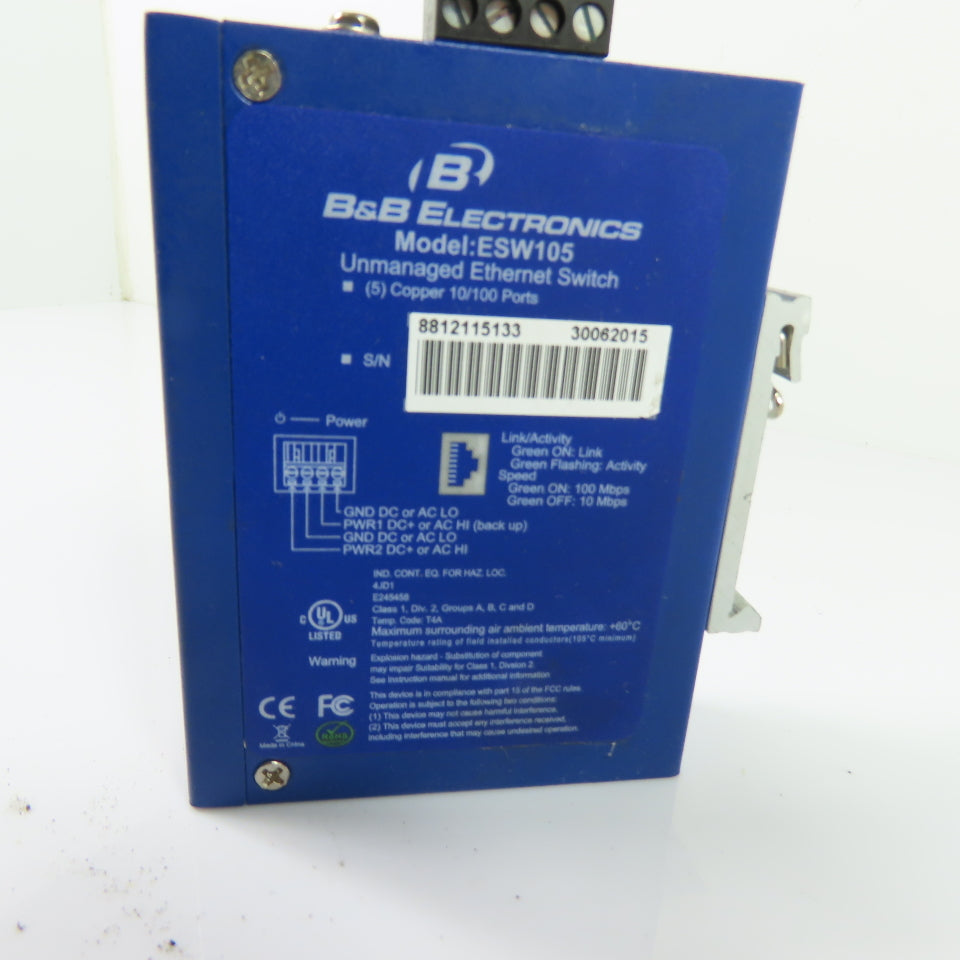 B&B Electronics ESW105 Unmanaged Ethernet Switch (5) Copper 10/100 Ports