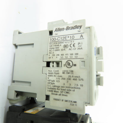 Allen-Bradley 100-C12E*10 3-Pole Contactor 24VDC W/YC9Z-RHU10A20P Overload Relay