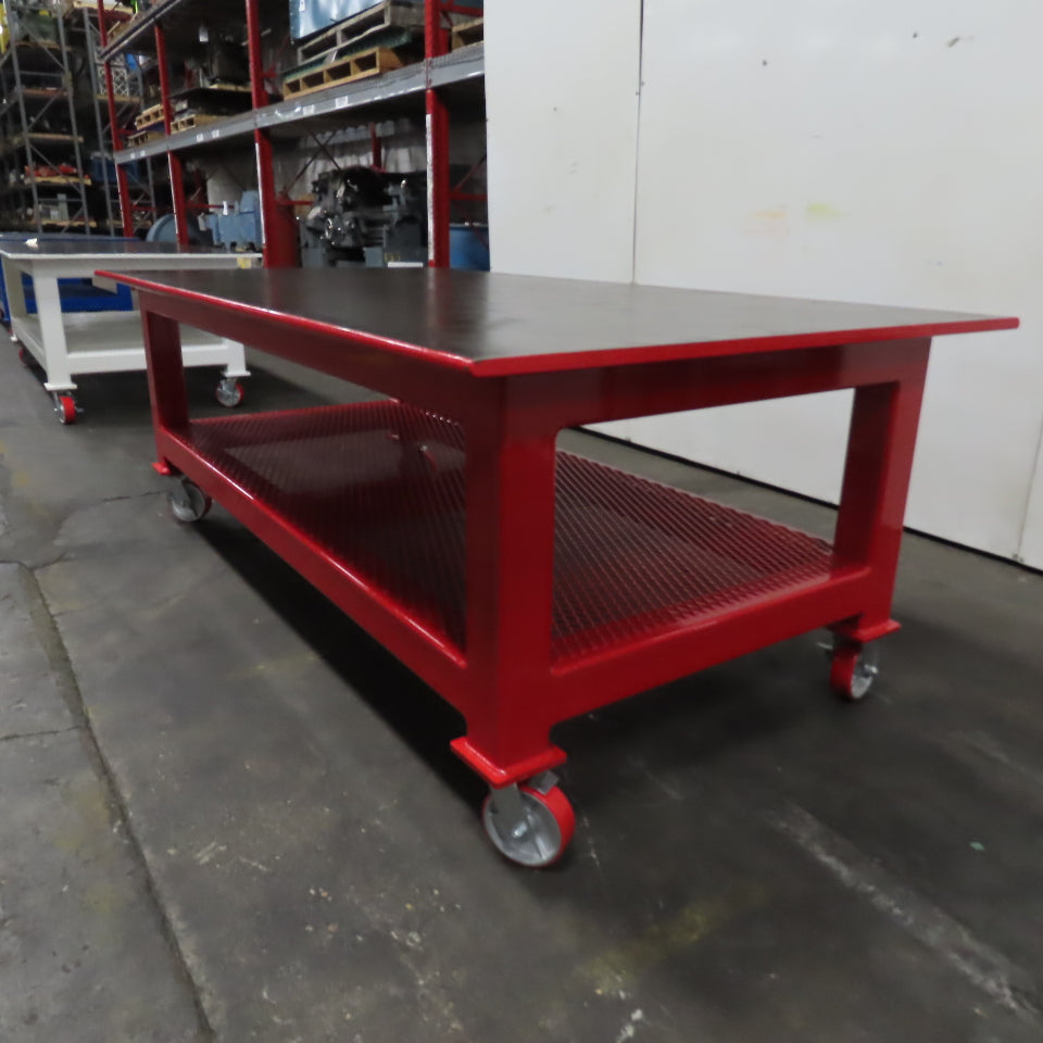 NEW 96"x 48"x 34"H - 1" Top Steel Top Rolling Work Bench Welding Table W/Shelf