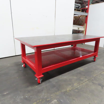 NEW 96"x 48"x 34"H - 1" Top Steel Top Rolling Work Bench Welding Table W/Shelf