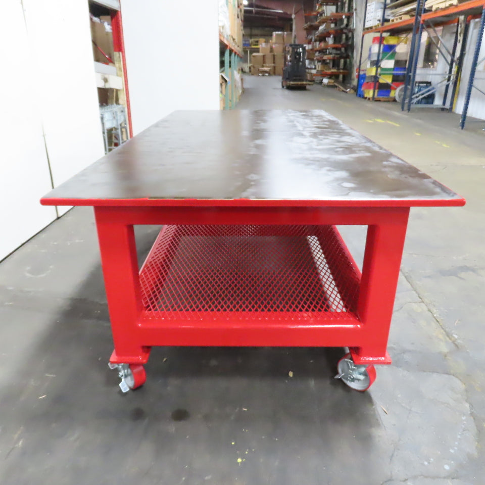 NEW 96"x 48"x 34"H - 1" Top Steel Top Rolling Work Bench Welding Table W/Shelf