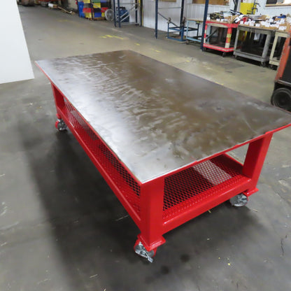 NEW 96"x 48"x 34"H - 1" Top Steel Top Rolling Work Bench Welding Table W/Shelf
