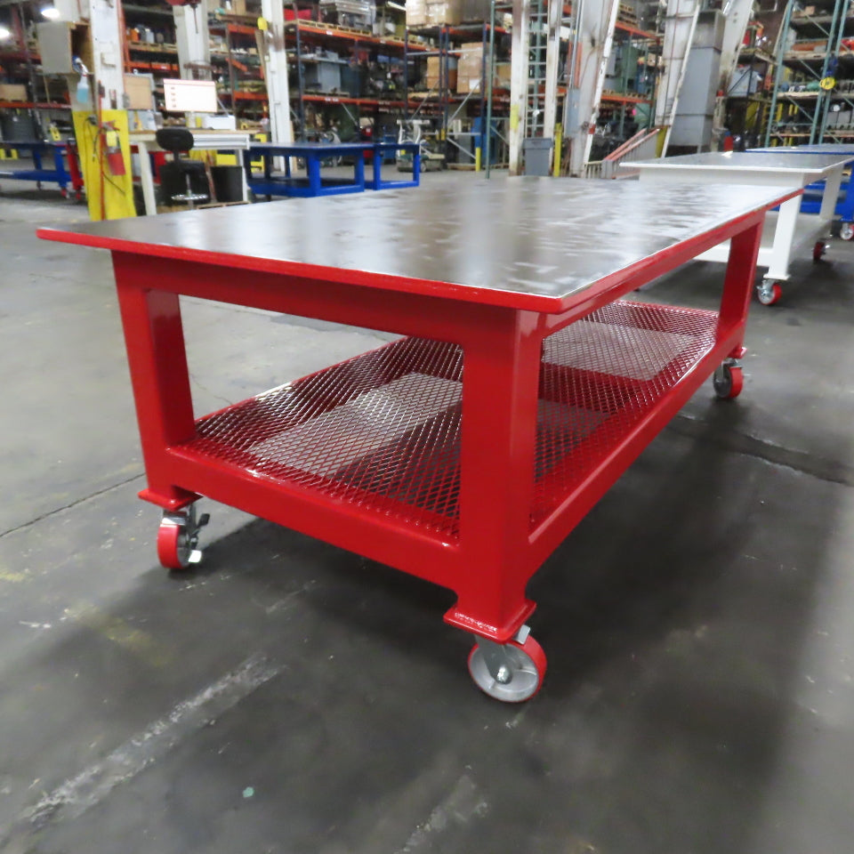 NEW 96"x 48"x 34"H - 1" Top Steel Top Rolling Work Bench Welding Table W/Shelf