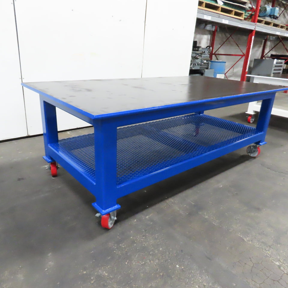 NEW 96"x 48"x 34"H - 1" Top Steel Top Rolling Work Bench Welding Table W/Shelf