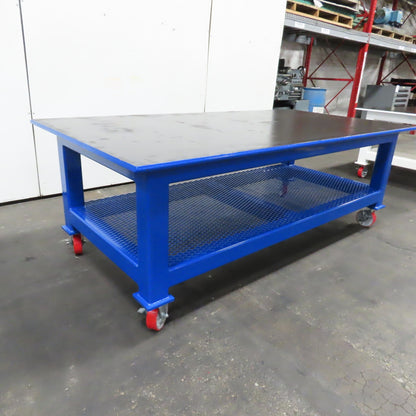 NEW 96"x 48"x 34"H - 1" Top Steel Top Rolling Work Bench Welding Table W/Shelf