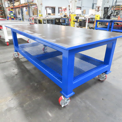 NEW 96"x 48"x 34"H - 1" Top Steel Top Rolling Work Bench Welding Table W/Shelf