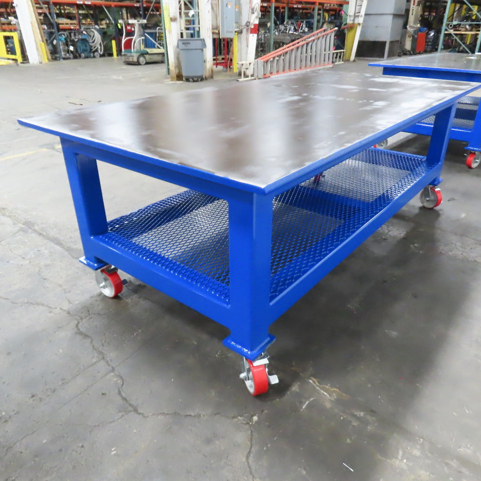 NEW 96"x 48"x 34"H - 1" Top Steel Top Rolling Work Bench Welding Table W/Shelf