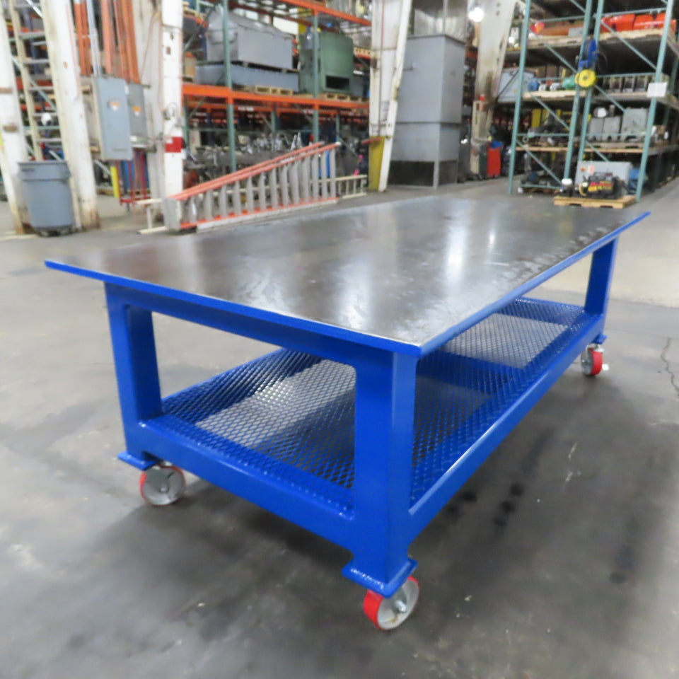 NEW 96"x 48"x 34"H - 1" Top Steel Top Rolling Work Bench Welding Table W/Shelf