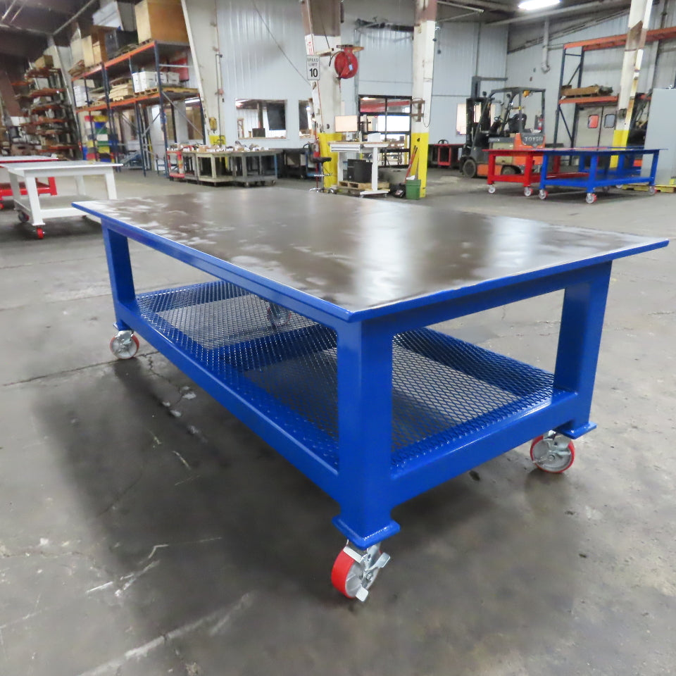 NEW 96"x 48"x 34"H - 1" Top Steel Top Rolling Work Bench Welding Table W/Shelf