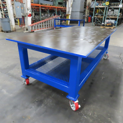 NEW 96"x 48"x 34"H - 1" Top Steel Top Rolling Work Bench Welding Table W/Shelf