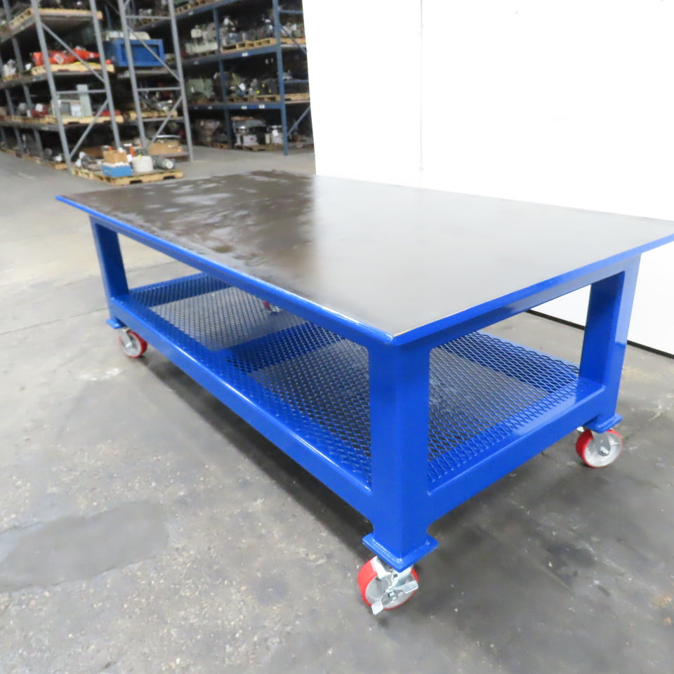 NEW 96"x 48"x 34"H - 1" Top Steel Top Rolling Work Bench Welding Table W/Shelf