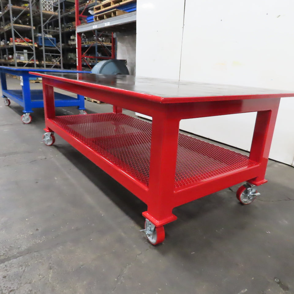 NEW 96"x 48"x 34"H - 1" Top Steel Top Rolling Work Bench Welding Table W/Shelf