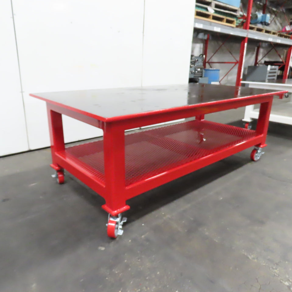 NEW 96"x 48"x 34"H - 1" Top Steel Top Rolling Work Bench Welding Table W/Shelf