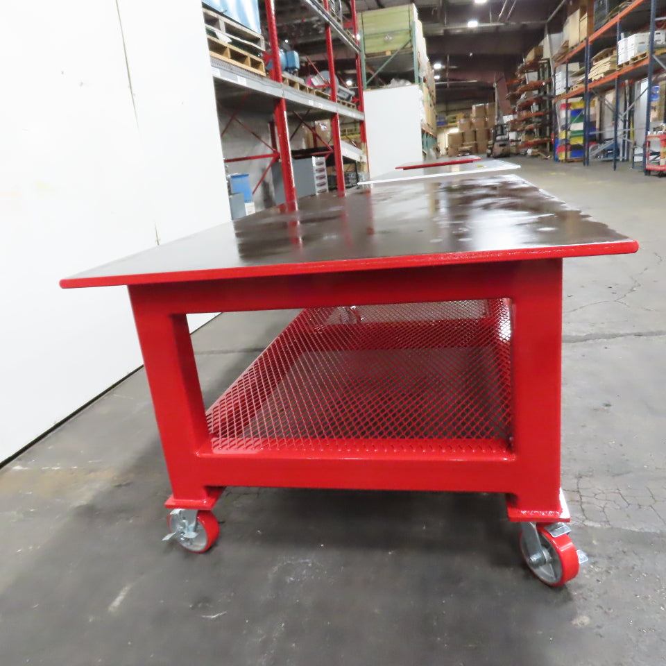 NEW 96"x 48"x 34"H - 1" Top Steel Top Rolling Work Bench Welding Table W/Shelf