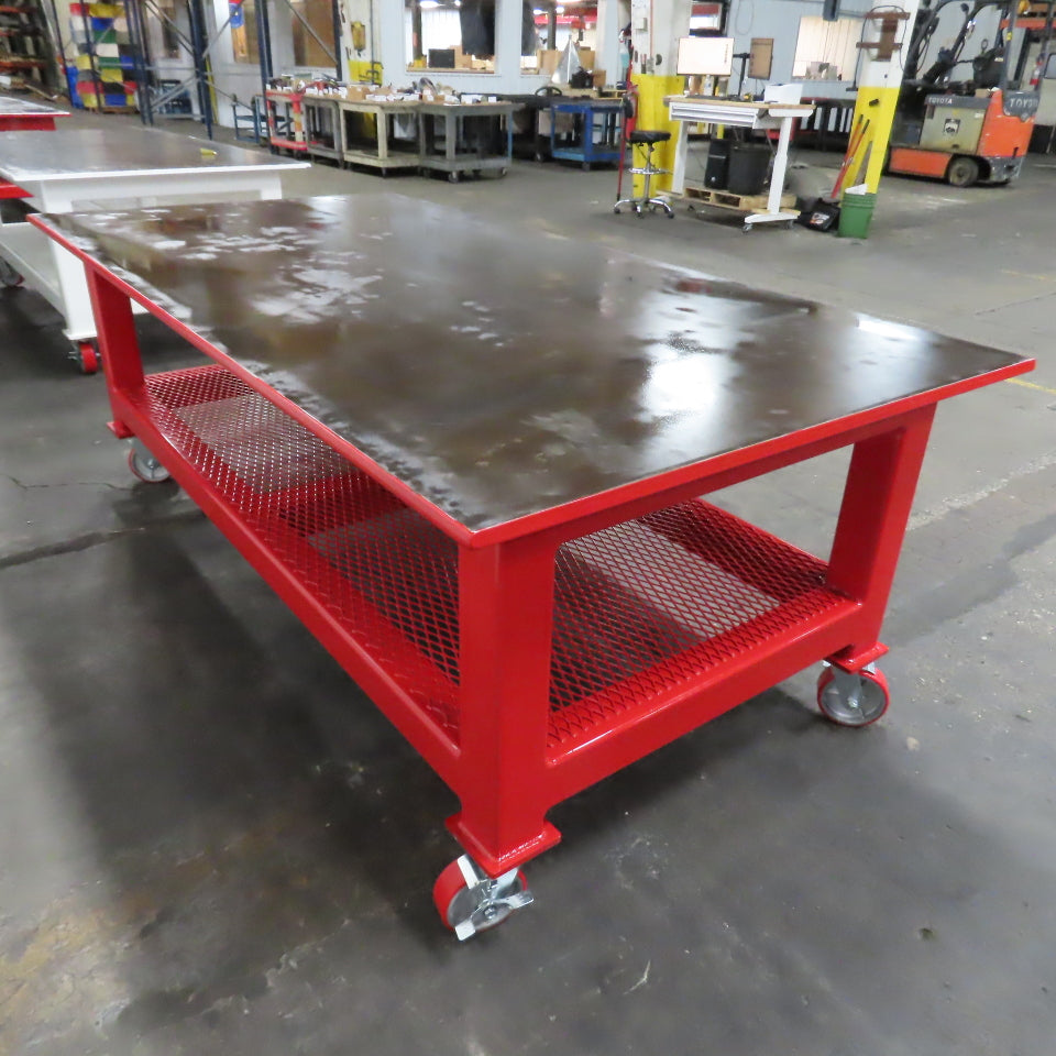 NEW 96"x 48"x 34"H - 1" Top Steel Top Rolling Work Bench Welding Table W/Shelf
