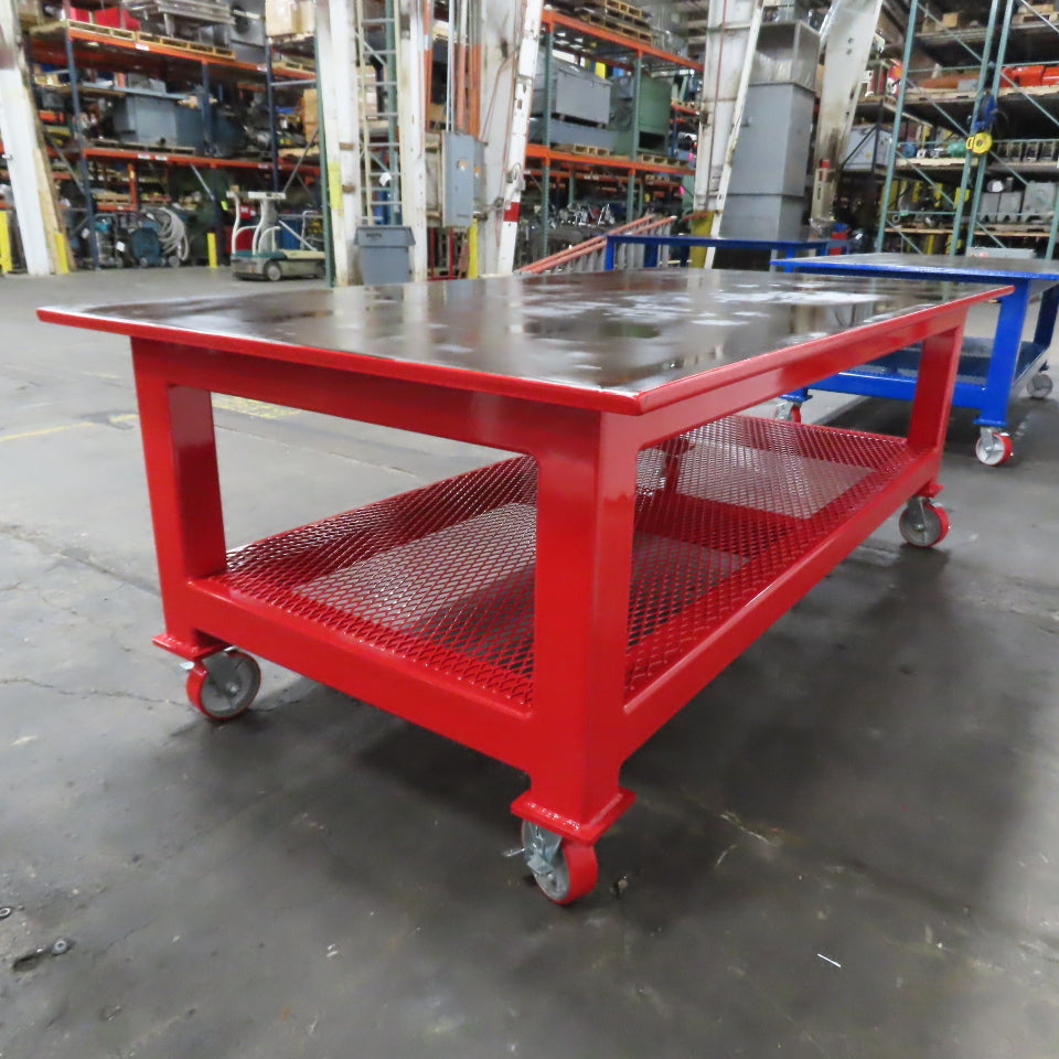 NEW 96"x 48"x 34"H - 1" Top Steel Top Rolling Work Bench Welding Table W/Shelf