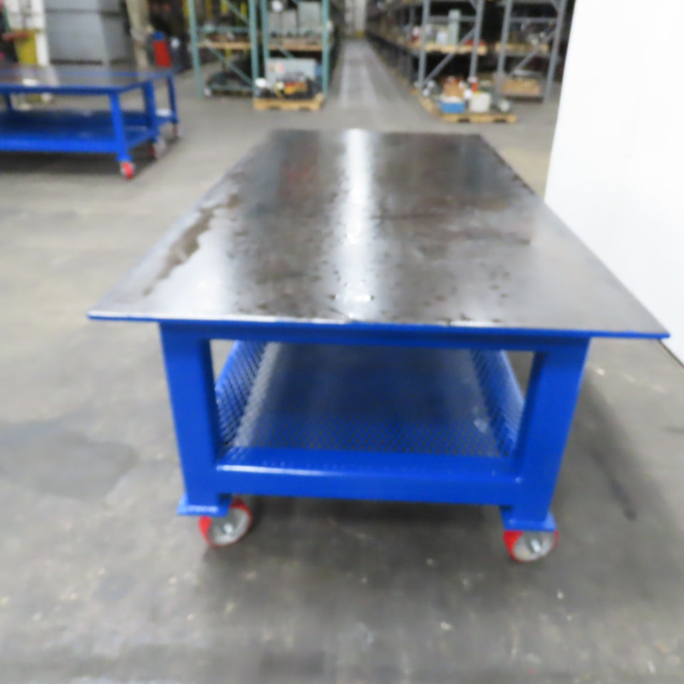 NEW 96"x 48"x 34"H - 3/4" Top Steel Top Rolling Work Bench Welding Table W/Shelf