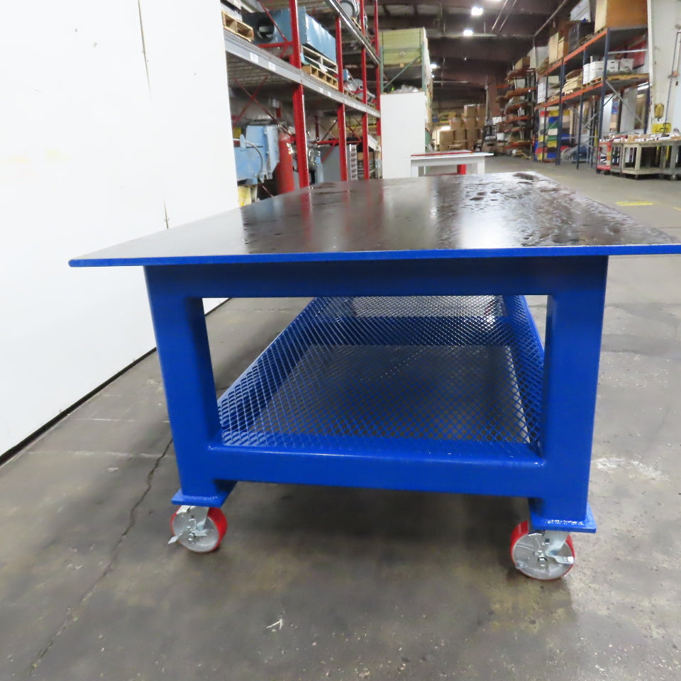 NEW 96"x 48"x 34"H - 3/4" Top Steel Top Rolling Work Bench Welding Table W/Shelf
