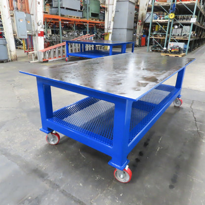 NEW 96"x 48"x 34"H - 3/4" Top Steel Top Rolling Work Bench Welding Table W/Shelf