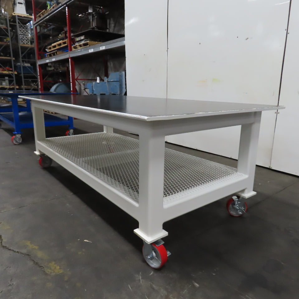 NEW 96"x 48"x 34"H - 3/4" Top Steel Top Rolling Work Bench Welding Table W/Shelf