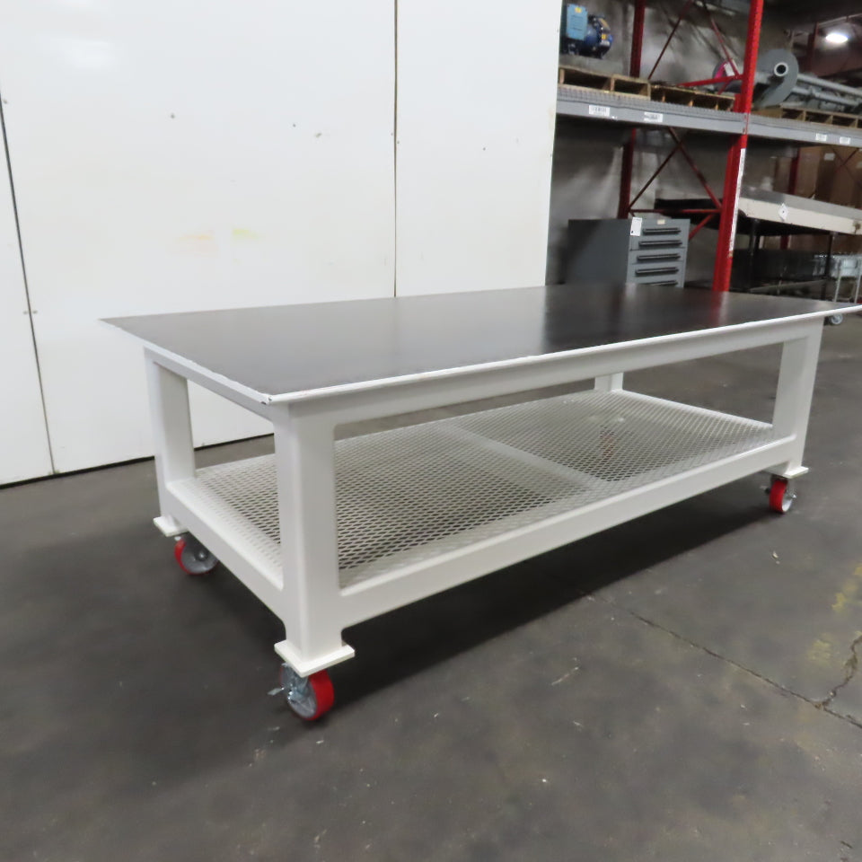 NEW 96"x 48"x 34"H - 3/4" Top Steel Top Rolling Work Bench Welding Table W/Shelf