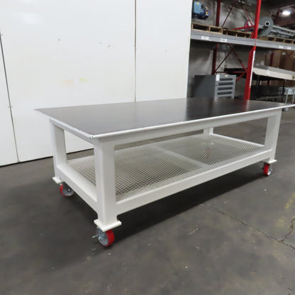 NEW 96"x 48"x 34"H - 3/4" Top Steel Top Rolling Work Bench Welding Table W/Shelf