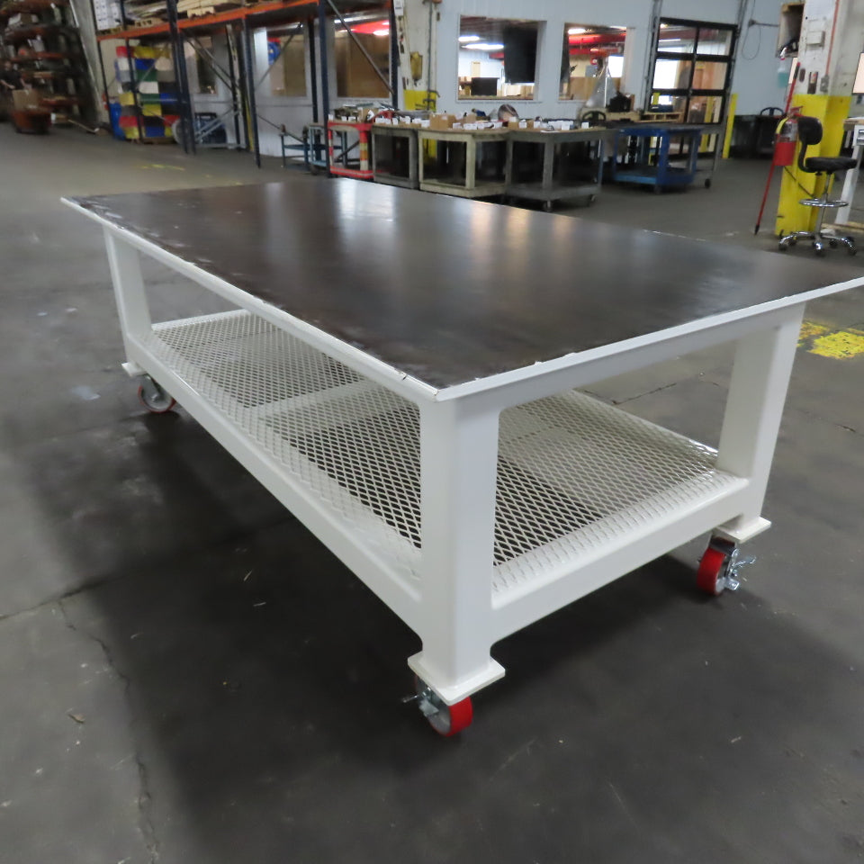 NEW 96"x 48"x 34"H - 3/4" Top Steel Top Rolling Work Bench Welding Table W/Shelf