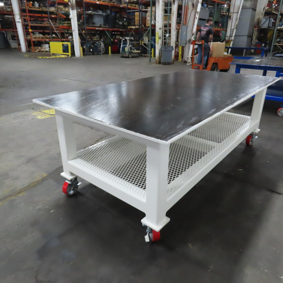NEW 96"x 48"x 34"H - 3/4" Top Steel Top Rolling Work Bench Welding Table W/Shelf