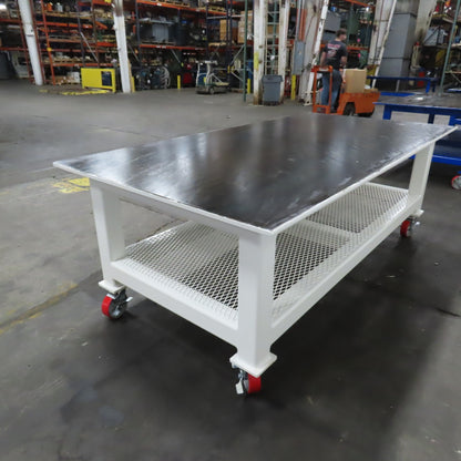 NEW 96"x 48"x 34"H - 3/4" Top Steel Top Rolling Work Bench Welding Table W/Shelf