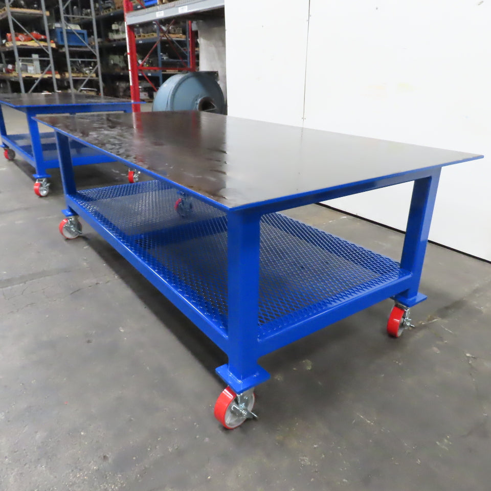 NEW 96"x 48"x 34"H - 1/2" Top Steel Top Rolling Work Bench Welding Table W/Shelf