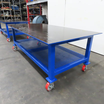 NEW 96"x 48"x 34"H - 1/2" Top Steel Top Rolling Work Bench Welding Table W/Shelf
