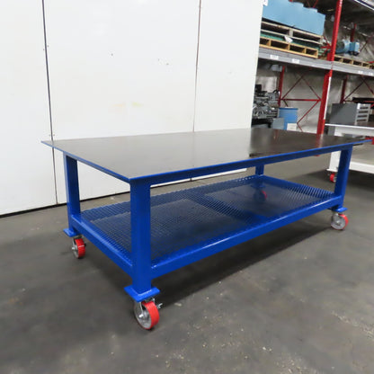 NEW 96"x 48"x 34"H - 1/2" Top Steel Top Rolling Work Bench Welding Table W/Shelf