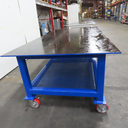 NEW 96"x 48"x 34"H - 1/2" Top Steel Top Rolling Work Bench Welding Table W/Shelf