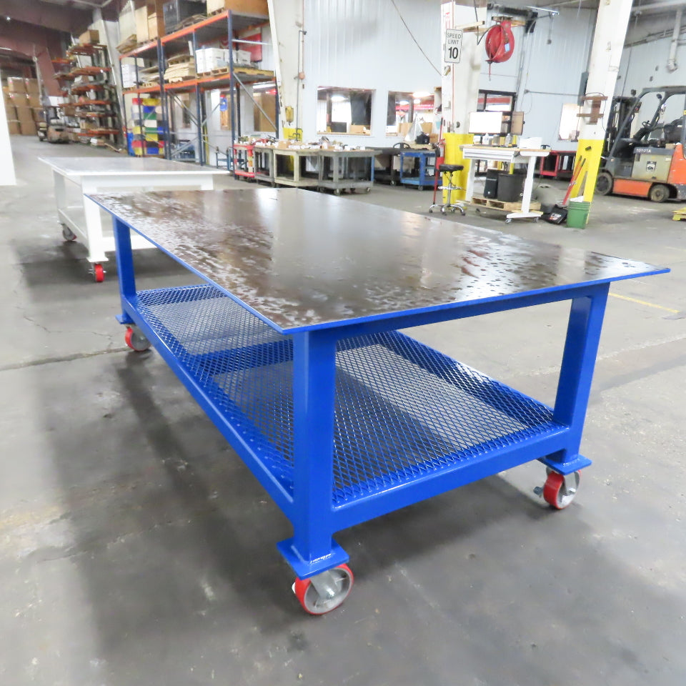 NEW 96"x 48"x 34"H - 1/2" Top Steel Top Rolling Work Bench Welding Table W/Shelf