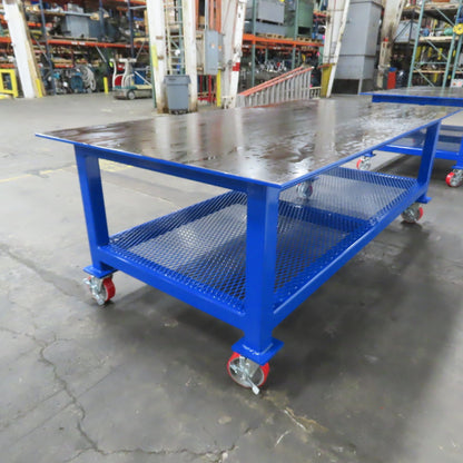 NEW 96"x 48"x 34"H - 1/2" Top Steel Top Rolling Work Bench Welding Table W/Shelf